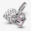 Pink Heart & Mum Dangle Charm Pandoras 925 Sterling Silver Luxury Charm Set Bracelet Making Crystal charms Designer Necklace Pendant Original Box TOP quality