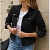 Fi Slim Fit Polo Col Denim Manteau Solide Revers Butt Poche Lg Manches Jean Veste Streetwear Mujer Tops 74vh #