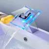 Bathroom Sink Faucets Waterfall Led Basin Faucet Glass Brass Mixer Tap Deck Mounted