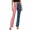 Amerikaanse vlag print broek sterren en strepen elastische taille sexy flare broek zomer print straat fi broek cadeau idee 954H #