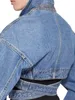 GetSpring Women Denim Jacket 2024 Spring New Cross Folded Hollow Out Lace Up Blue Jean Coat Vintage All Match Short Denim Tops G8GJ＃