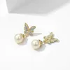 Boucles D'oreilles Pendantes Bilincolor Boucle D'oreille Perle Grise Et Papillon Vert Pour Femme