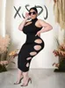 Лето Dr Women 2023 Новинка черного цвета Dr Tight Hollow Out Sexy Lg Dres Chic Elegant Plus Size Оптовая Прямая поставка B0EU #