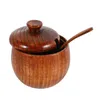 Dinnerware Sets 2Pcs Spice Jar Seasoning Can Sugar Bowl With Lid Spoon Wood Storage Box Pot Salt Jars Kitchen Container C