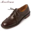 Chaussures décontractées Meotina femmes mocassins en cuir véritable plat bout carré à lacets chaussures pour dames printemps automne marron Oxfords