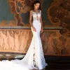 Magnifique Blanc Boho Beach Mariage Dres Dentelle Appliques Sirène Robe De Mariée Sexy Illusi Butts Robes De Mariée Robes De Noiva H56y #