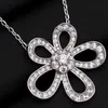 Designer Brand 925 sterling silver Van sunflower necklace plated with 18K white gold full diamond large flower pendant collarbone chain exquisite high version