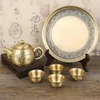 Teaware Sets 6Pcs Tea Pot Set Brass Orchid Pattern Delicate Vintage Cup Kit For Living Room Office Tray Cover