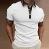 Striped Polo Shirts Men Solid Color Polo Shirt Tops Lapel Plaid Busines