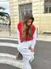 Fi Red Knitted Cardigan dla kobiet swobodny sweter z pojedynczym piersi w rękawach 2024 Spring Autumn O Neck Knitwear High Street W8zq#