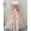 Applique florale femmes fée soirée robe de bal rose maille tulle soirée Dres mariage anniversaire cérémonie bal Dr hors épaule s2Jw #