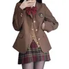 Fashion Coffee Brown JK Blazer Kobiet mundur płaszcza anime Krótka czerwono plisowana spódnica Summer Spring Girls School Mundurs 240325