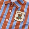 Juegos de ropa 2024 Summer Kids Baby Boys Striped Rayed Swits Cartoon Bear Lapel Shirts 2 PCS/Set Traje informal infantil Cumpleaños