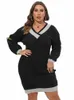 Gibsie Plus Tamaño con cuello en V Ctrast Suéter de punto Dres para mujeres 2023 Otoño Invierno Casual Ladies Jersey Dr sin cinturón I05j #