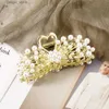 Hair Clips Haimeikang 11cm Pearl Flower Hair Claw Rhinestone Alloy Hairpins For Women New Ponytail Styling Tool Hair Accesories Y240329