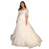 Plus Größe Hochzeit Kleider für Frauen 2023 Sommer Off Schulter Weiche Tüll Brautkleider mit Spitze Strapl Vestidos De Novia f750 #