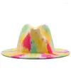 Bérets bord coloré large style haut-de-forme Panama feutre Fedoras pour hommes femmes laine artificielle britannique Jazz casquette