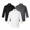 Veste de chef blanche Lg Sleeve, uniforme de chef, manteau de cuisinier, T-shirt de chef, uniforme de travail de boulanger, serveur de restaurant, vêtements d'hôtel pour femmes, logo b00c #