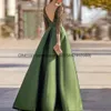 vintage Olive Green Evening Dres Lg Sleeve Lace Beaded Mermaid Dr For Women Frt Slit Formal Prom Gown Vestidos Fiesta 26Dc#