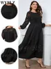 Plus -storlek Dres för kvinnor Autumn Black LG Lace Dr Women LG Sleeve Hollow Out Sexy Party Dr High midje Maxi Dres V9JV#