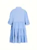 Plus storlek 2024 Våren och sommaren New Women's Loose Butt Dr Flip Lapel Pleated Dres K34Y#