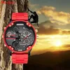 Armbandsur Cagarny Men Gold Watches Red Big Dial Luxury Top Brand Quartz Steel Band Military Wrist Watches For Men Auto Date Dual Time 24329