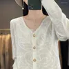 Women's Knits Knitted Cardigan Thin Sun Protection Clothing Spring Summer Fashion Hollow V-Neck Loose Jacket Curved Beads Ice Silk Top