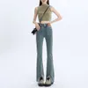 Kadınlar için Split Micro Flare Kot pantolon bahar/yaz 2024 Yeni baharatlı kız moda elastik yüksek bel ince pantolon