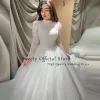 Abito da sposa di lusso Dr Paillettes con ricamo in pizzo con paillettes Abito da ballo Manica intera Collo alto Sposa Dr Back Butt Robe De Mariee D10c #