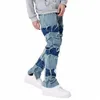 wed Vintage Hip Hop Damaged Patchwork Jeans Men's Inner Side Zip Up High Street Y2k Jean Baggy Ctrast Color Straight Jeans f2kK#