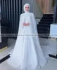 Élégant mariage musulman Dres avec Cape col haut manches Lg balayage train Chiff Appliques perles Hijab mariée robes de mariée h5JG #