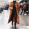 Homens Trench Coats Mens Casaco Longo Homens Sólidos Clássico Jaqueta de Inverno Casual Solto Estilo Britânico Sobretudo Streetwear Gota Entrega Vestuário Dhqc3