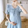 Платья для беременных Платье для беременных из французского кружева с вырезом Питера Пэна, подходит для беременных летом, ультратонкое и элегантное длинное VestitoL2403