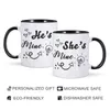 Tassen, 2 Stück/Sets, lustige Keramik-Kaffeetasse für Paare, 325 ml, He's Mine She's, Teetasse, Geschenke für Ehemann, Ehefrau, Jahrestagsgeschenke