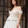 Pastrol Wedding Dres Tulle V-ringning utanför axeln snör upp brudklänningar spetsapplikation a-line vestido de noiva 2023 Modernos j3qv#