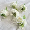 Men Boutnire róża broszki piny Bride Wedding Na nadgarstek Corsage Groom Ceremy Silk Roses Fr Lapel Party Spotkanie Decorati I77H#