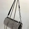 Borsa in vera pelle strass anello catena piccola baguette borse a barile borse a tracolla messenger a tracolla donna donna