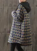 Johnatur Women Hooded Plaid Parkas Vintage Butt Coats Loose 2024秋の冬の新しいポケット女性カジュアルウォームパーカスコートi2zz