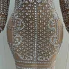 sexy Stage Sier Rhinestes Pearls Nude Transparent Dr Evening Dance Show Outfit Birthday Celebrate Photoshoot Dr k2V5#