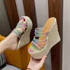 Zapatillas 2024 Nueva plataforma Cuñas Verano Peep Toe Zapatos Mujer Sexy 15 cm Super High Les Femenino Tejido Hemp Cuerda Sandalias inferiores H240328