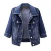 Spring Autumn Women Denim Jacka Lapel 3/4 Sleeve Flap Pockets Denim Coat Single Breasted Casual Short Coat Lady Outerwear Z4Hz#