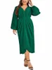 gibsie Plus Size élégant col en V lanterne manches Dr femmes printemps automne froncé taille haute décontractée cocktail travail Lg Dres e0du #