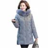 middle-aged women's Down Cott Jacket Winter Coat Plus Veet Thick Warm Outerwear Plus size Hooded Parka Overcoat Abrigo Mujer 91bQ#