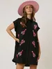 Feestjurken A-lijn Losse Leuke Pailletten Shirts Vrouwen Jurk 2024 Zomer Retro Vestido Mode Korte Mouw Mini Blouse Vrouw Kleding