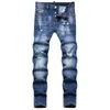 Jeans pour hommes 2024 Hommes Skinny Light Blue Trous Pantalons longs Qualité Mâle Mode Stretch Slim Pantalon Ripped 54