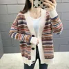 Ethnische gestreifte Strickjacke Frauen Herbst und Winter 2023 Neue koreanische Version Lose Pullover Strickwaren Elegante Damenmantel S7us #