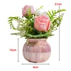Dekorativa blommor konstgjorda krukor rose blommor keramisk vas bord mittpiece prydnad bonsai höjd 21 cm för hemmakontor dekor realistisk