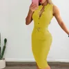 Casual Kleider Digitaldruck Frauen Kleid V-Ausschnitt Elegante Damen Slim Fit Gürtel Büro Midi mit Stehkragen V-Ausschnitt für die Arbeit