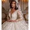 Vintage 2024 Mariage en dentelle Dres Princ Robes de balle perles de mariée Shinny Tulle LG Sleeves Elegant Luxury Marriage Dr W3CX #