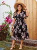 Gibsie Plus Size Size Surplice Neck Butterfly Sleeve Belted Dr Women Holiday Floral Print A-line Boho Summer Lg Dres 2024 New 69yz＃